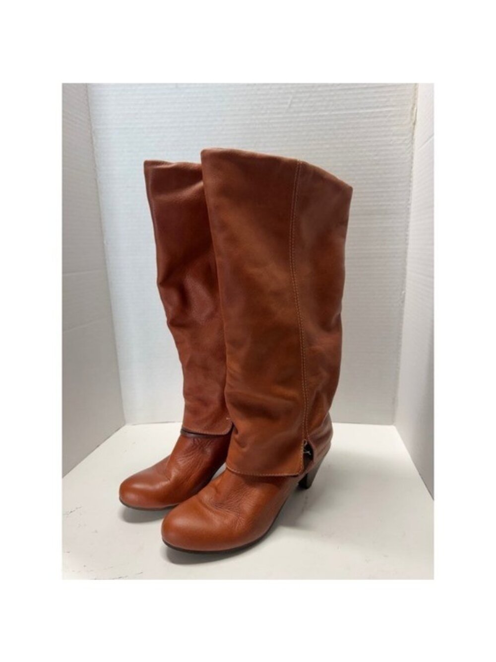 Lili Mill Italian Leather Slouch Knee High Boots Cognac Brown Size 37 6.5 Italy